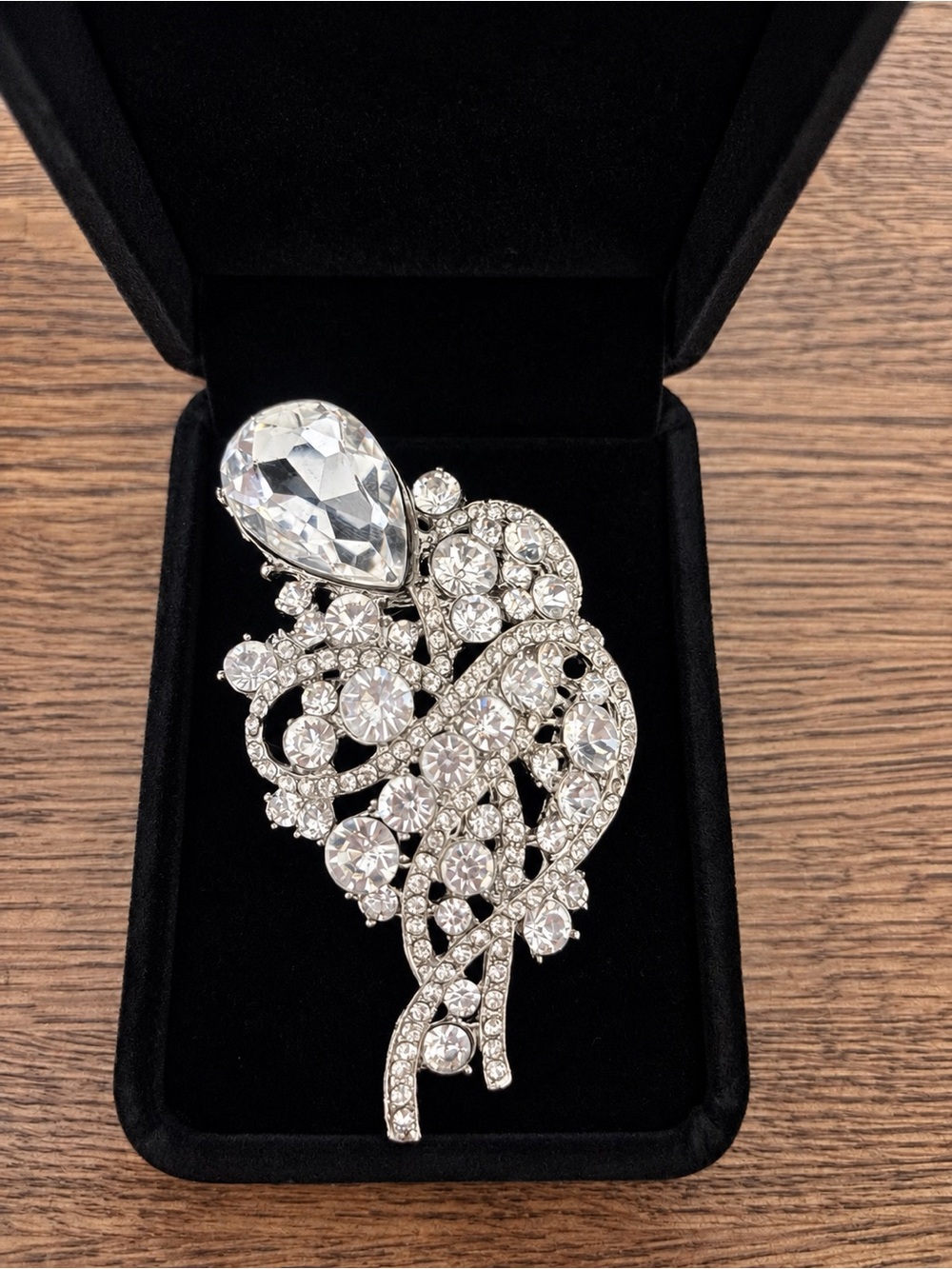 Silver Tone Clear Rhinestone Statement Brooch Pin
